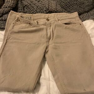 Polo by Ralph Lauren Tan Khaki Pants with Brown Leather Logo Patch